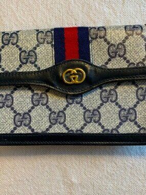 Vintage Gucci GG monogram Navy Sherry Line Wallet